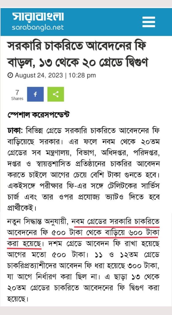 আবেদন ফি